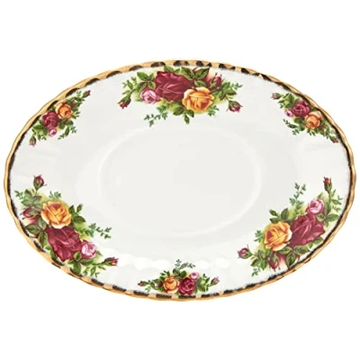 Image of Royal Albert Old Country Roses IOLCOR00111 21.5cm Sauce Boat Stand, White, Fine Bone China