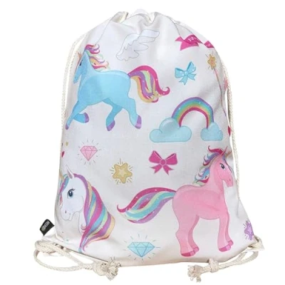 Image of HECKBO kids unicorn gym drawstring bag 40x32cm 12.6&quot; x 15.8&quot; Lightweight string kindergarten daycare crèche school football children girl boy backpack, sports bag, fabric