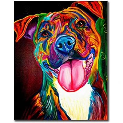 Image of WANGMAOMAO Paint by Numbers Kits with Brushes and Acrylic Pigment DIY Canvas Painting for Adults Beginner 16 x 20 inch Bull Terrier Dog Frameless