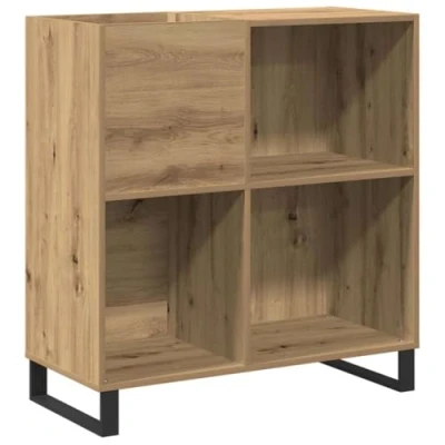 Image of vidaXL record cabinet/media storage solid oak, 84.5x38x90 cm, contemporary design, brown finish, living room/office furniture