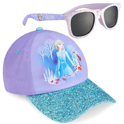 Image of Disney Girls Sunglasses and Baseball Cap Set, Adjustable Sun Hat 100% UV Gifts (Purple)