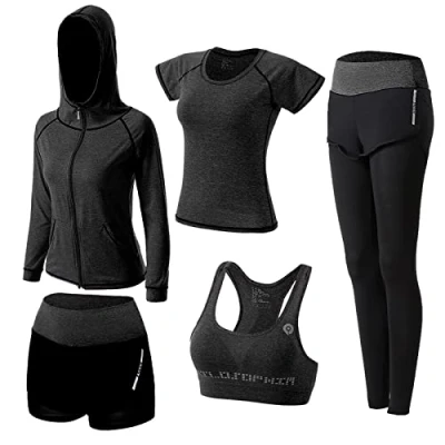 Image of ZETIY Women&#039;s 5pcs Yoga Suit Sweatsuit Activewear Sets Sport Fitness Clothing Ladies Workout Outfit Sportsuits for Running Jogging Gym Black