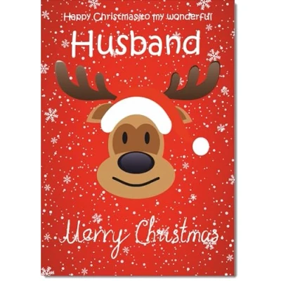 Image of doodlecards Husband Christmas Card Rudolph on Red Background Medium Size for with Plain Envelope