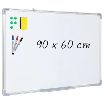 Image of Magnetic Whiteboard, Dry Erase White Board, Silver Aluminium Frame, Double Side Writing, 90x60 CM for Home Office School Classroom, Includes 3 Markers, 5 Magnets, 1 Eraser