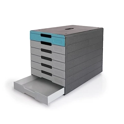 Image of Durable Eco Friendly Drawer Box Idealbox Pro with 7 compartments Includes Draw Labels for Organisation Anthracite or Blue
