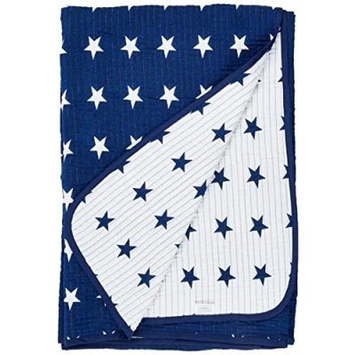 Image of VIALMAN Bedspread Sofia 10 Single Bed Stars Quilt Coverlet Size 180 x 270 cm &amp; Sofa Throw Navy Blue
