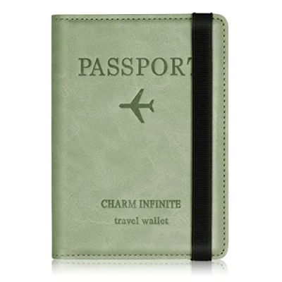 Image of Passport Holder Cover, PU Leather RFID Travel Wallet Case Organiser Accessories, UK Cover for Passport, Business Cards, Credit Boarding Passes (Green)