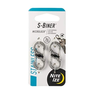 Image of Nite Ize S Biner Micro Lock Mini Stainless Steel Carabiner, Stainless, Pack of 2