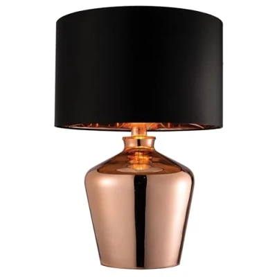 Image of Copper Glass Inline Switch Table Lamp with Black Faux Silk Shade