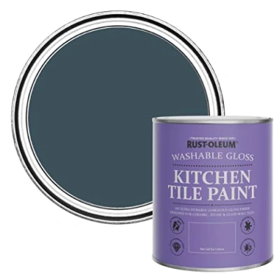 Image of Rust Oleum Blue Water Resistant Kitchen Tile Paint in Gloss Finish Evening 750ml