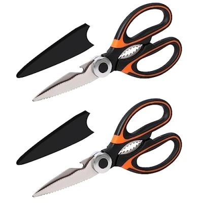 Image of Belle Vous 2 Pack of Heavy Duty Kitchen Scissors 21cm/8.3 Inches Stainless Steel with Blade Covers Multipurpose Utility Shears for Chicken, Fish, Bone, Meat, Vegetables, Herbs &amp; BBQs