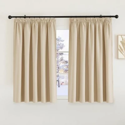 Image of PONY DANCE Blackout Thermal Curtains for Bedroom Pencil Pleat Curtain Panels with Solid Beige Tape Top Window Drapes Room Darkening, 2 Pieces, W66 X L54, Biscotti
