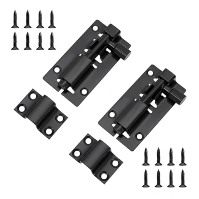 Image of JelKen 2 Pack Door Lock Bolts 3&quot;(75mm), Heavy Duty Black Latch Slide with Screws for Bathroom Bedroom Shed Garden Toilet, 3 Inch