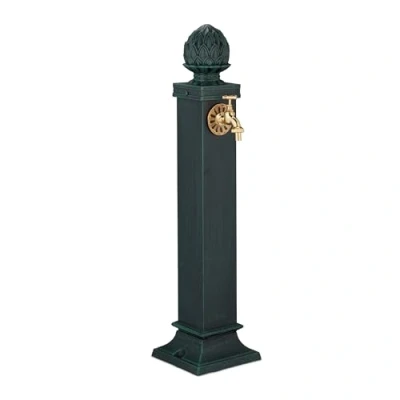 Image of Column Fountain, Garden Water Featue, with Tap, 80 x 18.5 22 cm, Standing Patio Ornament, Floor Mount, Green Relaxdays