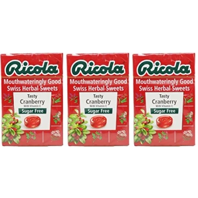 Image of (3 PACK) Ricola Cranberry SF Lozenges Box 45g 3 PACK BUNDLE