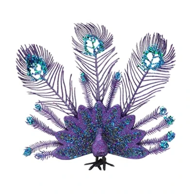 Image of Christmas Concepts® 25cm (10&quot;) Purple Glitter Peacock Clip On Tree Decoration With Beads and Sequins