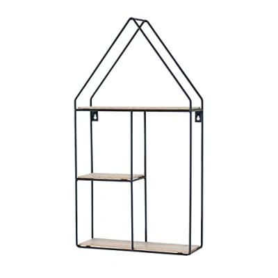 Image of Core Products, Loft Wire House Shaped Display Wall Shelf Black Metal Frame and Wood Effect