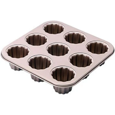 Image of Cannele Mould Nonstick Cupcake Muffin Molds Golden Canneles Tin Baking Pan Bakeware Carbon Steel (9 Cavity)