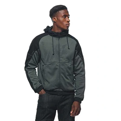 Image of Dainese Daemon X Safety Hoodie Full Zip, Fabric Motorcycle Sweatshirt, Shoulder And Elbow Protectors, Men&#039;s Jacket, Green/Black, 50
