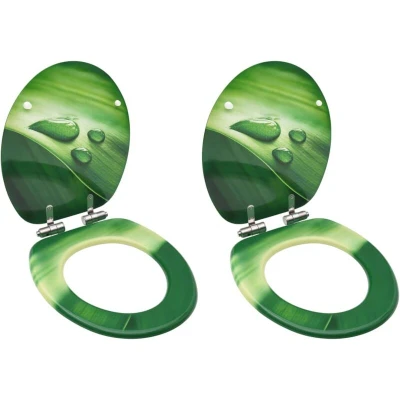 Image of vidaXL WC Toilet Seats with Soft Close Lid 2 pcs MDF Green Water Drop Design