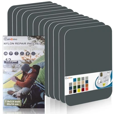 Image of Nylon Repair Patches 20x10 cm 12 pcs Tape Fabric Patch Self Adhesive Outdoor Camping Gear Kit for Tent, Umbrella, Down Jackets, Sleeping Bag, Knapsack （Dark Gray）