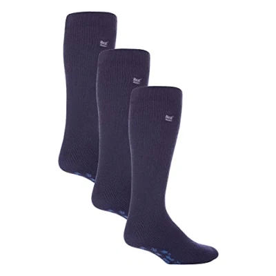 Image of HEAT HOLDERS 3 Pair Multipack Mens Slipper Socks with Grips for Winter Thick Indoor Non Slip Thermal (6 11, Deep Blue)