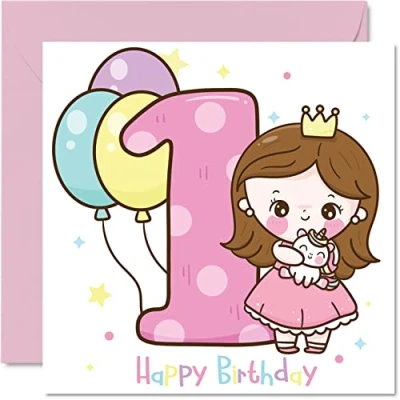 Image of 1st Birthday Card Girl Magical Fairy Happy 1 Year Old Girl, Girls Cards for Her, 145mm x Greeting Daughter Niece Granddaughter Kid Children