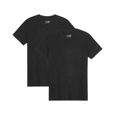 Image of DANISH ENDURANCE Men&#039;s T Shirts, Organic Cotton Shirts for Men, Multipack, V Neck, Short Sleeve, Premium Soft Blend, 2 Pack Jet Black, L