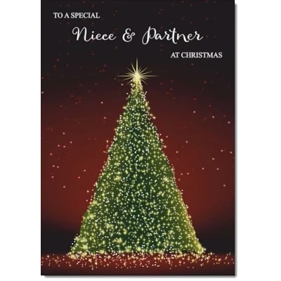 Image of doodlecards Niece and Partner Christmas Card Green Tree Medium Size for &amp; with Plain Envelope