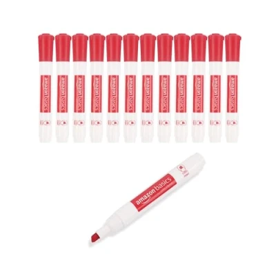 Image of Amazon Basics Low Odor Chisel Tip Dry Erase White Board Markers, 12 Pack, Red