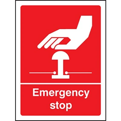 Image of First Aid &amp; Safe Condition Signs Emergency stop (white/red) Rigid Plastic