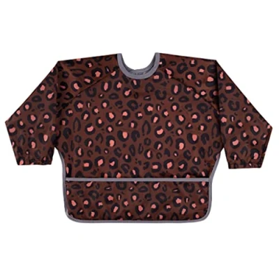 Image of Nibble &amp; Roar Sleeved Bib Weaning Baby Toddler Washable Wipeable Stain and Odour Resistant 6 24 months leopard