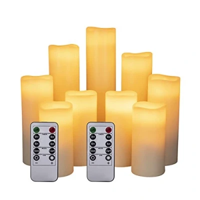 Image of HANZIM LED Candles,Flameless Candles Φ 2.2&quot; x H 4&quot;/5&quot;/6&quot;/7&#039;&#039;/8&#039;&#039;/9&#039;&#039; Real Wax Battery Candle Pillars, 10 Key Remote Control with 24 Hour Timer Function (Ivory) (1 * 9)
