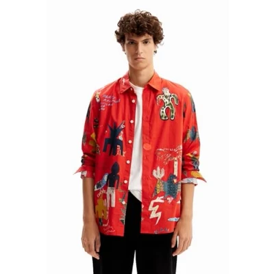 Image of Desigual Men&#039;s Man Woven Shirt Long Sleeve T, red, Collar Size: 17.5