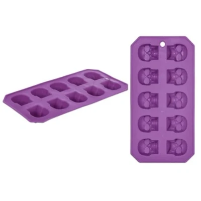 Image of Halloween Ice Cube Tray Skulls or Pumpkins Perfect for Parties Chocolate &amp; Jelly Moulds Makes 10 Skull Pumpkin Shaped Pieces Reusable (Purple Skulls)