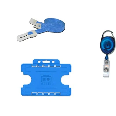 Image of ID Card It Holder Double Sided, Neck Strap Lanyard &amp; Premier YoYo Extendable Badge Reel Blue