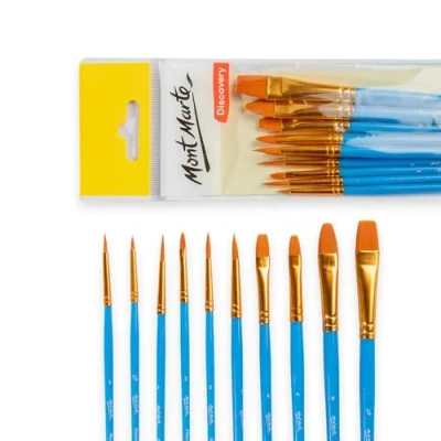 Image of Mont Marte Paint Brushes for Beginners 10 Pieces Ideal Brush Set Oil Paints, Acrylic Gouache