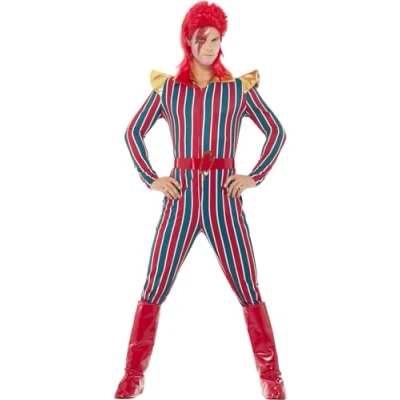 Image of Smiffys Space Superstar Costume, Multi Coloured with Jumpsuit, Belt &amp; Boot Covers, 1970&#039;s Disco Fancy Dress, 1970s Dress Up Costumes
