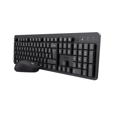 Image of Trust Ymo II Silent Wireless Keyboard and Mouse Set QWERTY UK Layout, Floating Low Profile Keys, Spill Resistant, One USB Receiver, Ambidextrous 800 1600 DPI, Quiet Combo for PC Laptop Mac