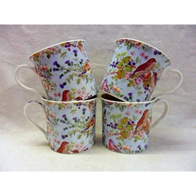 Image of Set of 4 China Palace Mugs in British Birds on Blue Design