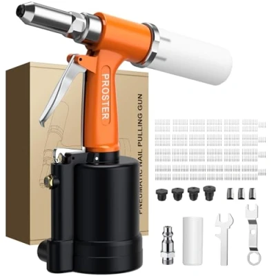 Image of Proster Pneumatic Duty Air Hydraulic Riveter 2.4 4.8mm 3/16&quot; 3/32&quot; 1/8&quot; 5/32&quot; Capacity Pop Rivet Gun with 500PCS