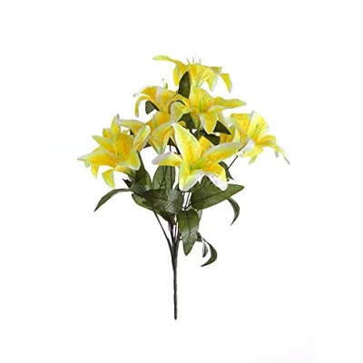 Image of Best Artificial 45cm Stargazer Lillies 10 Head Flower lily Spray Bunch (Yellow)