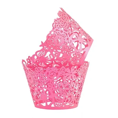 Image of Cupcake Wrappers Lace Figure Liners Laser Cut Papers Muffin Cups for Christmas/Wedding/Birthday Party Decoration, 50pcs (Rose Red)