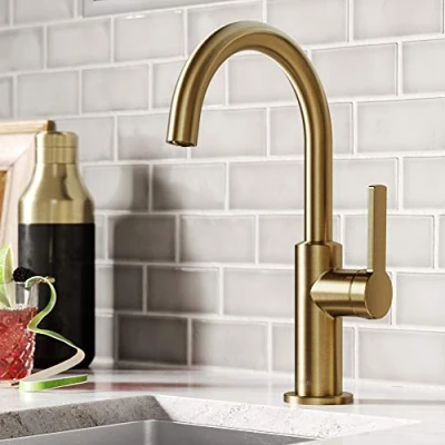 Image of Kraus KPF 2822BB Oletto Single Handle Kitchen Bar Faucet, 12 Inch, Brushed Brass