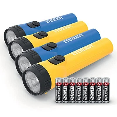 Image of Eveready LED Torch, Super Bright Flashlight, Outdoor Lights, Ideal For Emergencies, Camping, General Purpose &amp; Emergency, Batteries Included, Pack Of 4, Black