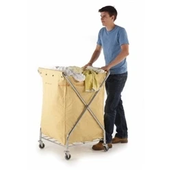 Image of Folding Laundry Trolley; X Type; Swivel Castors; Silver/Creme