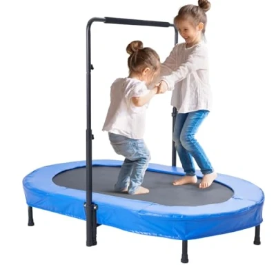 Image of VEVOR Kids Trampoline, 56x36 inch Indoor Outdoor Foldable Mini Rebounder Trampoline with Handle, Birthday Gift for 3+ Years Children, Boys Girls Fun, Bule