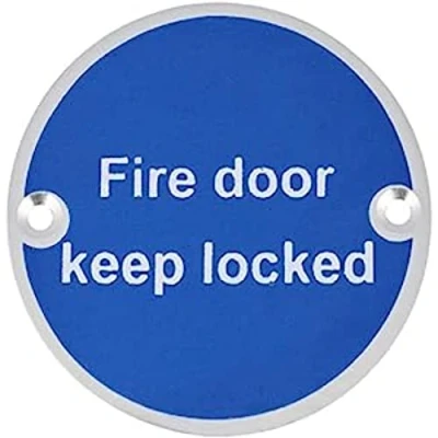 Image of V Safety Fire Door Keep Locked Sign, Aluminium, 76 mm, Sign with fixings