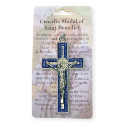Image of Catholic Gift Shop St. Benedict Crucifix Metal With Medal of Saint &amp; Lourdes Prayer Card