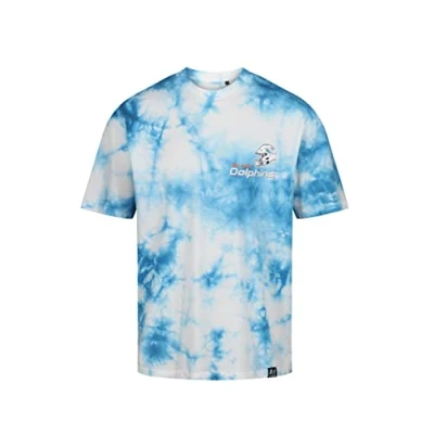 Image of Recovered Miami Dolphins NFL Tie Dye Relaxed Oversized T Shirt Blue White